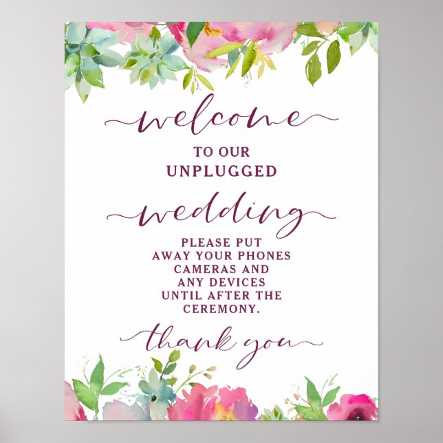 Blühendes Chic Floral Unplugged Wedding Table Sign Poster (Vorne)