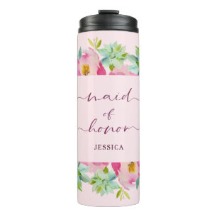 Blühendes Chic Mint & Blush Florales Brautjungfern Thermosbecher