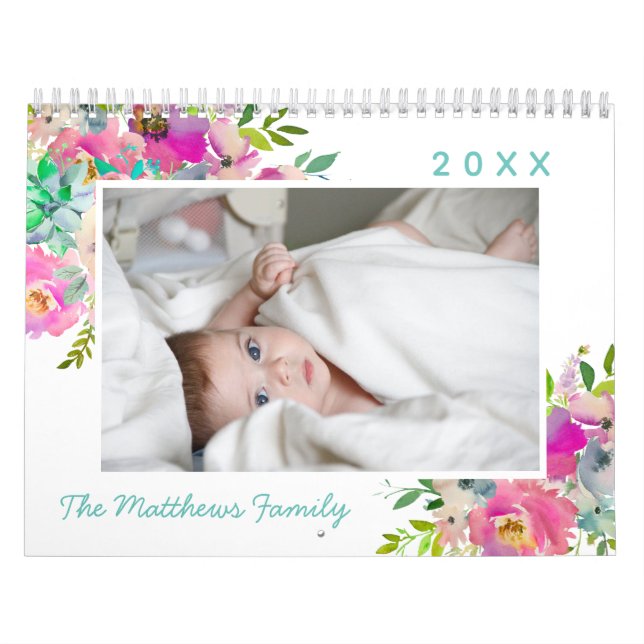 Blühendes Chic Pink Blumenmuster Foto Kalender (Titelbild)