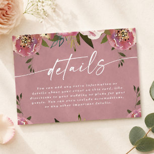 Blühendes Chic Wild Rose Pink Hochzeitsdetails Begleitkarte