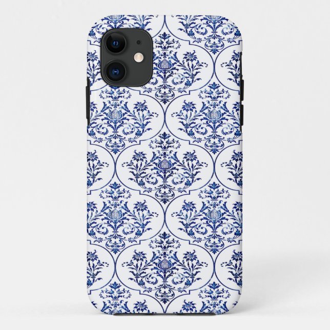 Blühendes Damastmuster - blau Case-Mate iPhone Hülle (Rückseite)