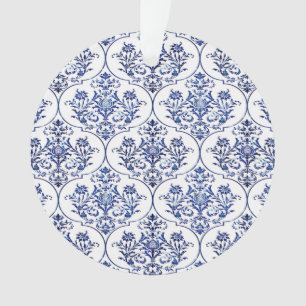 Blühendes Damastmuster - blau Ornament