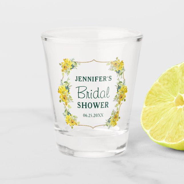 Blühendes Gelbfrühlings-Brautparty Schnapsglas (Vorderseite)