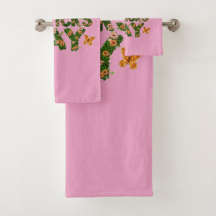 Blühendes Glück: florales St. Patrick's Day rosa H Badhandtuch Set