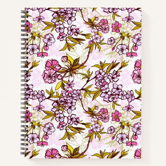 Blühendes Kirschblossom-Muster Notizbuch (Vorderseite)