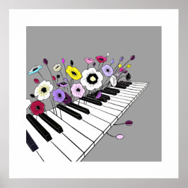Blühendes Klavier – Minimale Blumige Musik Poster