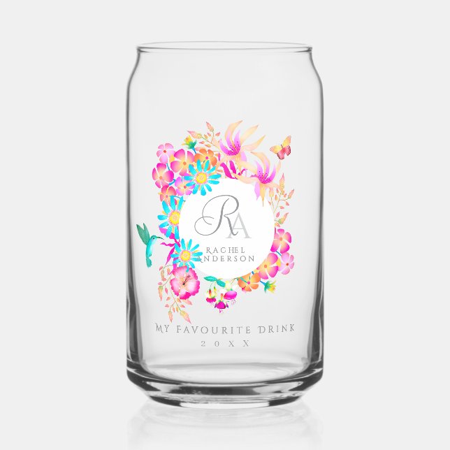 Blühendes mystisches florales Monogramm Dosenglas (Vorderseite)