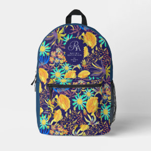 Blühendes Mystisches Florales Monogramm Navy Bedruckter Rucksack