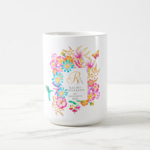 Blühendes mystisches florales Monogramm weiß Kaffeetasse