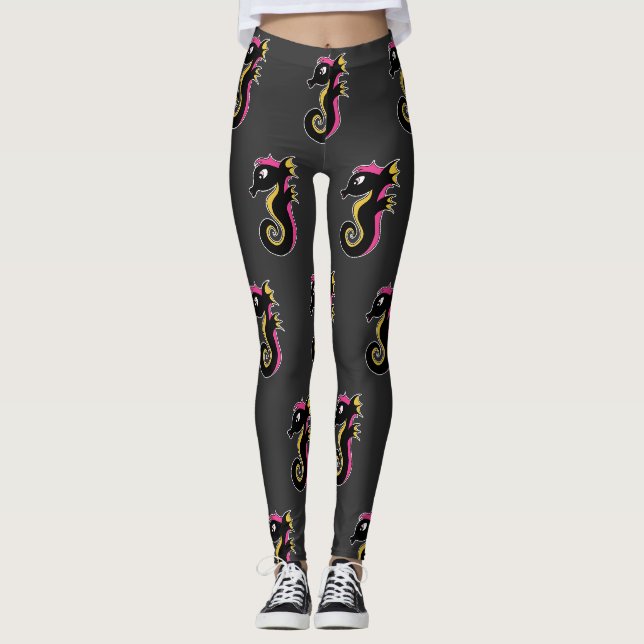 blühendes Neon-Seepferd Leggings (Vorderseite)