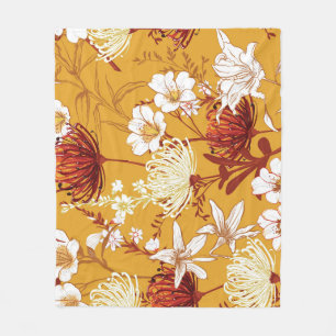 Blühendes Retro: Unvollendete Florale Linienkunst Fleecedecke