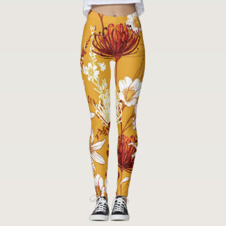Blühendes Retro: Unvollendete Florale Linienkunst Leggings