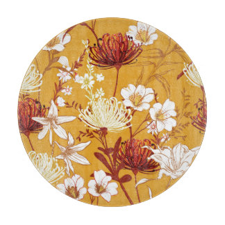 Blühendes Retro: Unvollendete Florale Linienkunst Schneidebrett