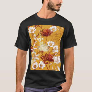 Blühendes Retro: Unvollendete Florale Linienkunst T-Shirt
