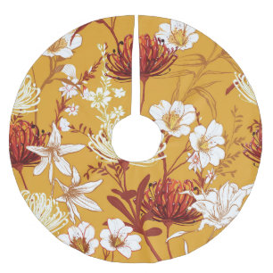 Blühendes Retro: unvollendete Kunst der Blumenschl Polyester Weihnachtsbaumdecke