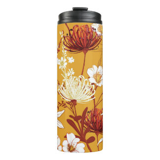 Blühendes Retro: unvollendete Kunst der Blumenschl Thermosbecher