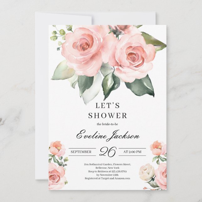 Blühendes Rosenrosen Brautparty Einladung (Vorderseite)
