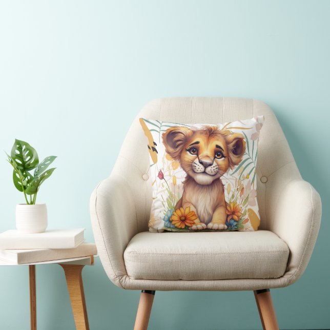 Blühendes SavannaFloral Lion Cub Kinderzimmer Kissen (Stuhl )