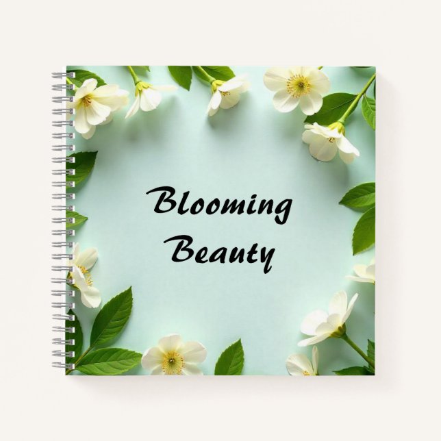 Blühendes SchönheitsNotebook mit weißem Blumendesi Notizbuch (Vorderseite)