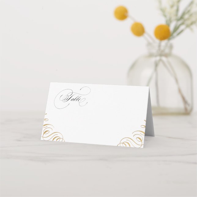 Blühtest Kalligraphie Jahrgang Hochzeit Platzkarte (Vorderseite)