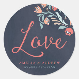 Bluische Chalkboard Liebe Hochzeit Runder Aufkleber
