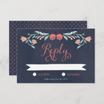 Bluish Chalkboard Elegant Floral Wedding RSVP