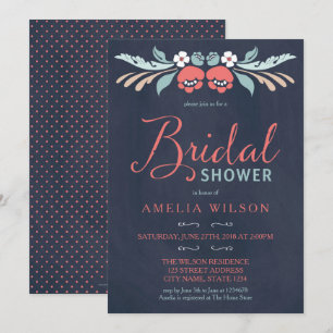 Bluish Chalkboard Floral Brautparty Einladung