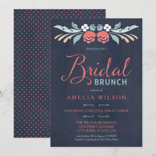 Bluish Chalkboard Floral Bridal Brunch Einladung