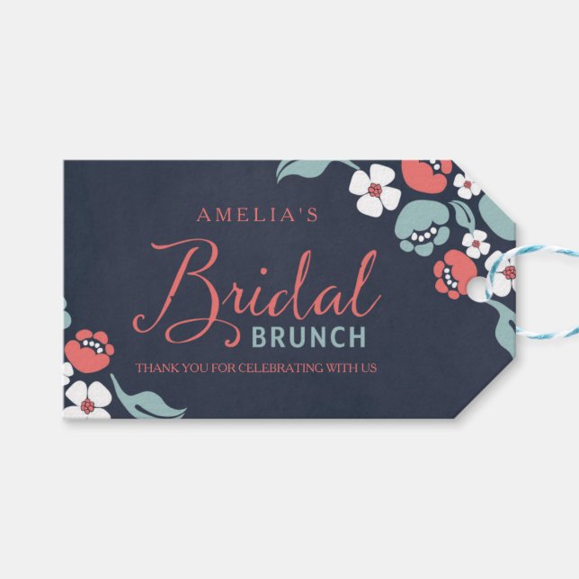 Bluish Chalkboard Floral Bridal Brunch Geschenk Ta Geschenkanhänger (Vorderseite (Horizontal))