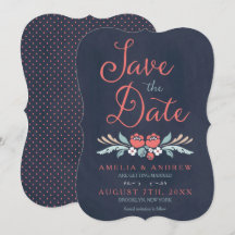 Bluish Chalkboard Floral Save the Date Card