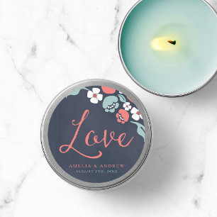 Bluish Chalkboard Floral Wedding Liebe Runder Aufkleber