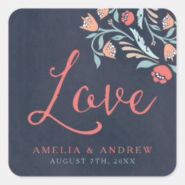 Bluish Chalkboard Liebe Hochzeit Quadratischer Aufkleber
