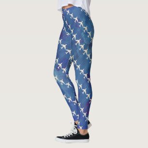 Bluish watercolor with airplantern pattern leggings