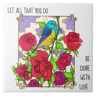 Blümchen (Rose), Vers aus 1 Korinthen 16:14 Fliese