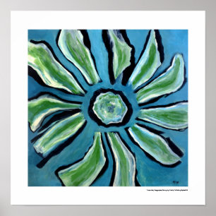 Blume Abstrakt blaugrünes aquamarines Schwarzes Ge Poster