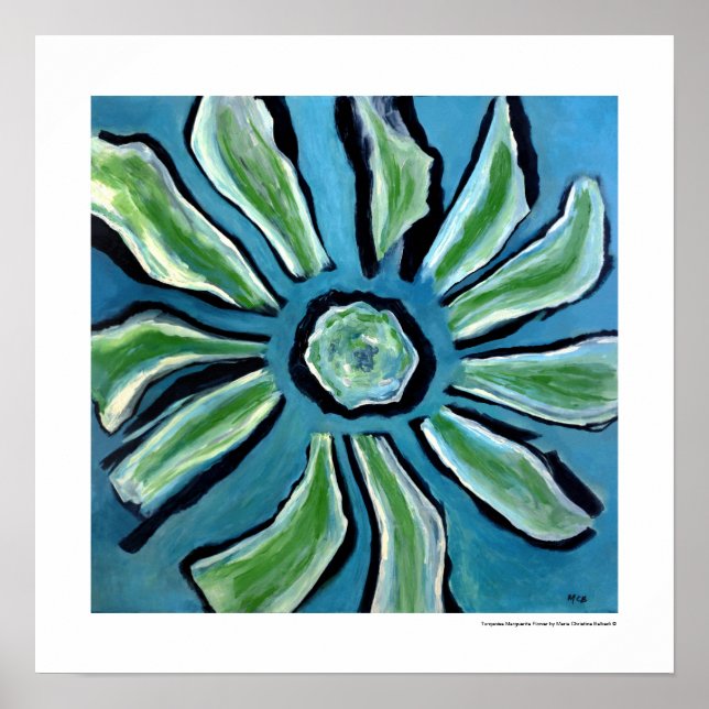 Blume Abstrakt blaugrünes aquamarines Schwarzes Ge Poster (Vorne)