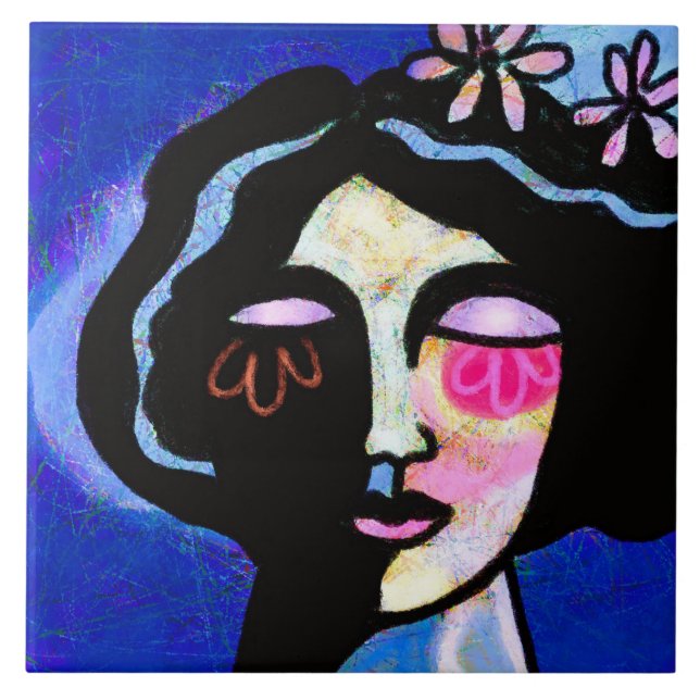 Blume Abstraktes digitales Portrait einer Frau Fliese (Vorderseite)