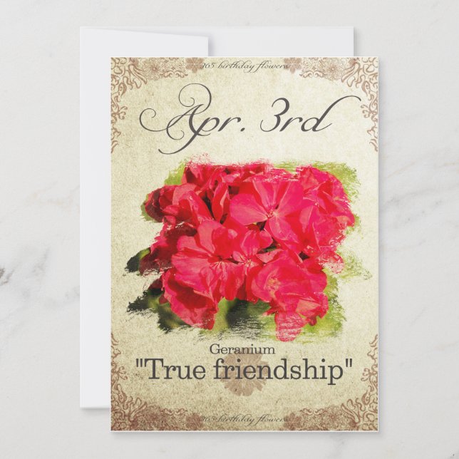 Blume am 3. April "Geranium" Karte (Vorderseite)