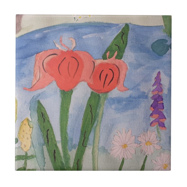 Blume am See Keramik Tile Fliese (Vorderseite)