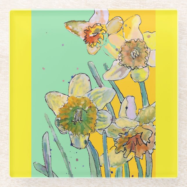 Blume Aqua-Gelb Glasuntersetzer (Vorderseite)