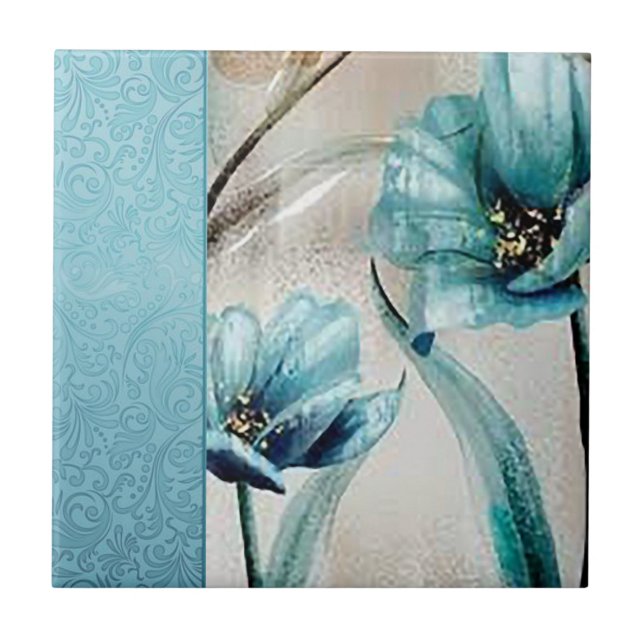 Blume Aqua Keramik Tiles Fliese (Vorderseite)