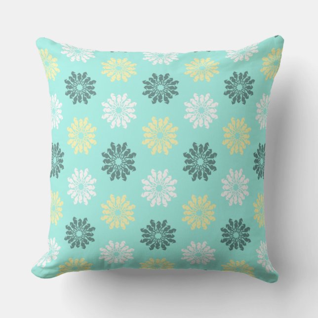 Blume Aqua Throw Kissen Für Draußen (Vorderseite)