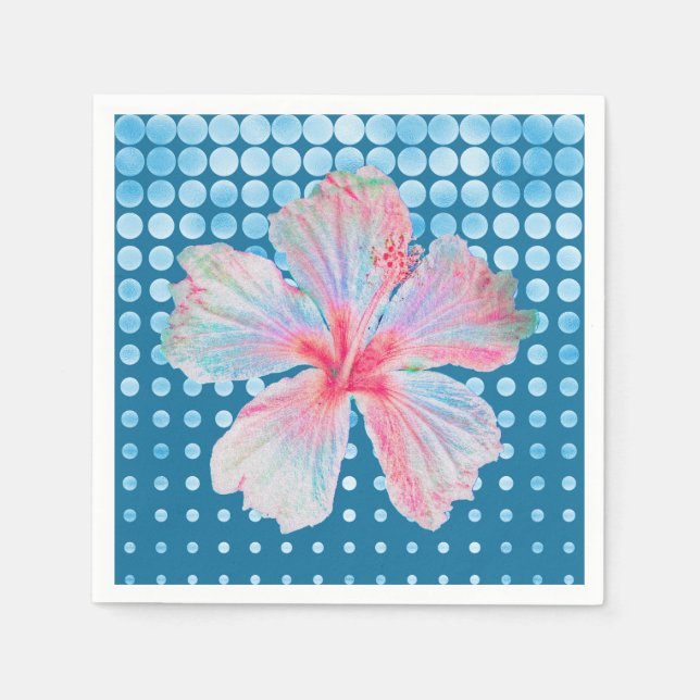 Blume aquamariner gepunkteter Hibisken Serviette (Vorderseite)