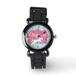 Blume Aquarell Einhorn Rosa Blauer Mädchenname Armbanduhr