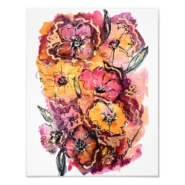 Blume Aquarell Rosa, Orange und Magenta Fotodruck (Vorne)