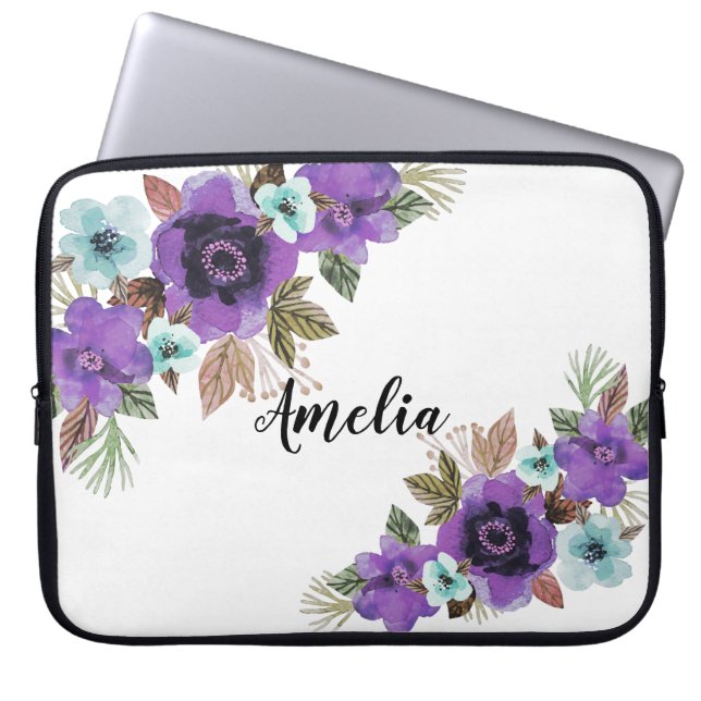 Blume Aquarellfarben leuchtend romantischer Blumen Laptopschutzhülle (Vorderseite)