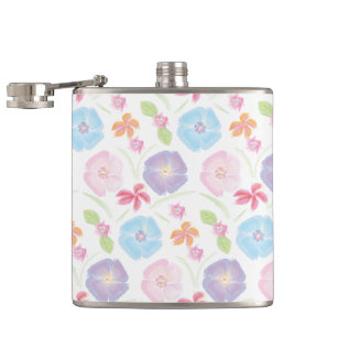 Blume Aquarellfarben, rosa, blau, romantisch Flachmann