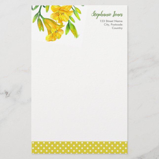 Blume Aquarellgelbe Lilien Briefpapier (Vorderseite)