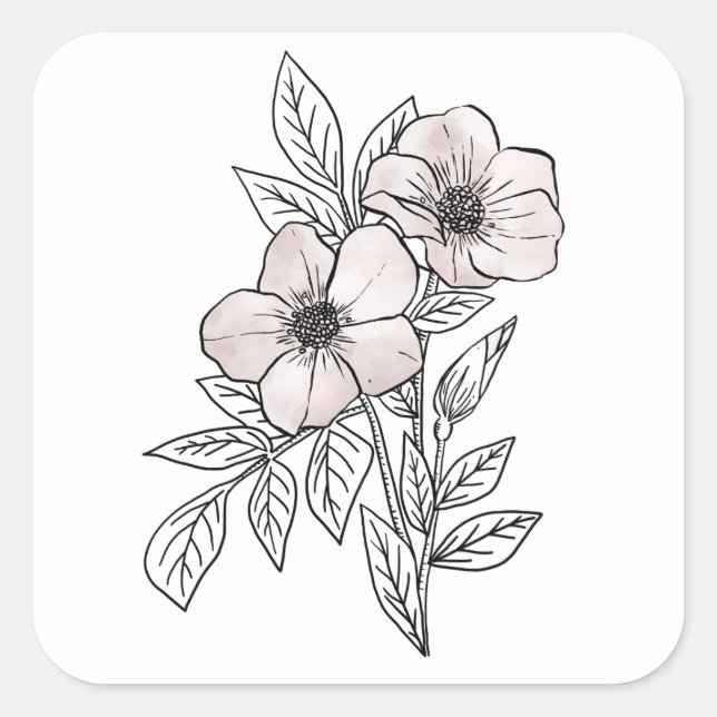 Blume Aquarellkunst, ästhetisches Element Quadratischer Aufkleber (Vorderseite)