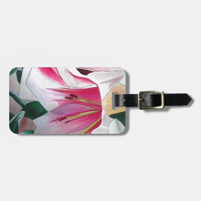 Blume Aquarellkunst in Weiß und Rosa Gepäckanhänger (Vorderseite horizontal)